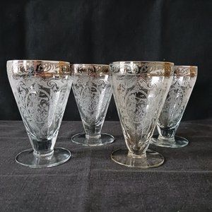 4 Footed 4 Oz Cocktail Juice Tumblers Lotus Glass Springtime Etching Venus Cupid